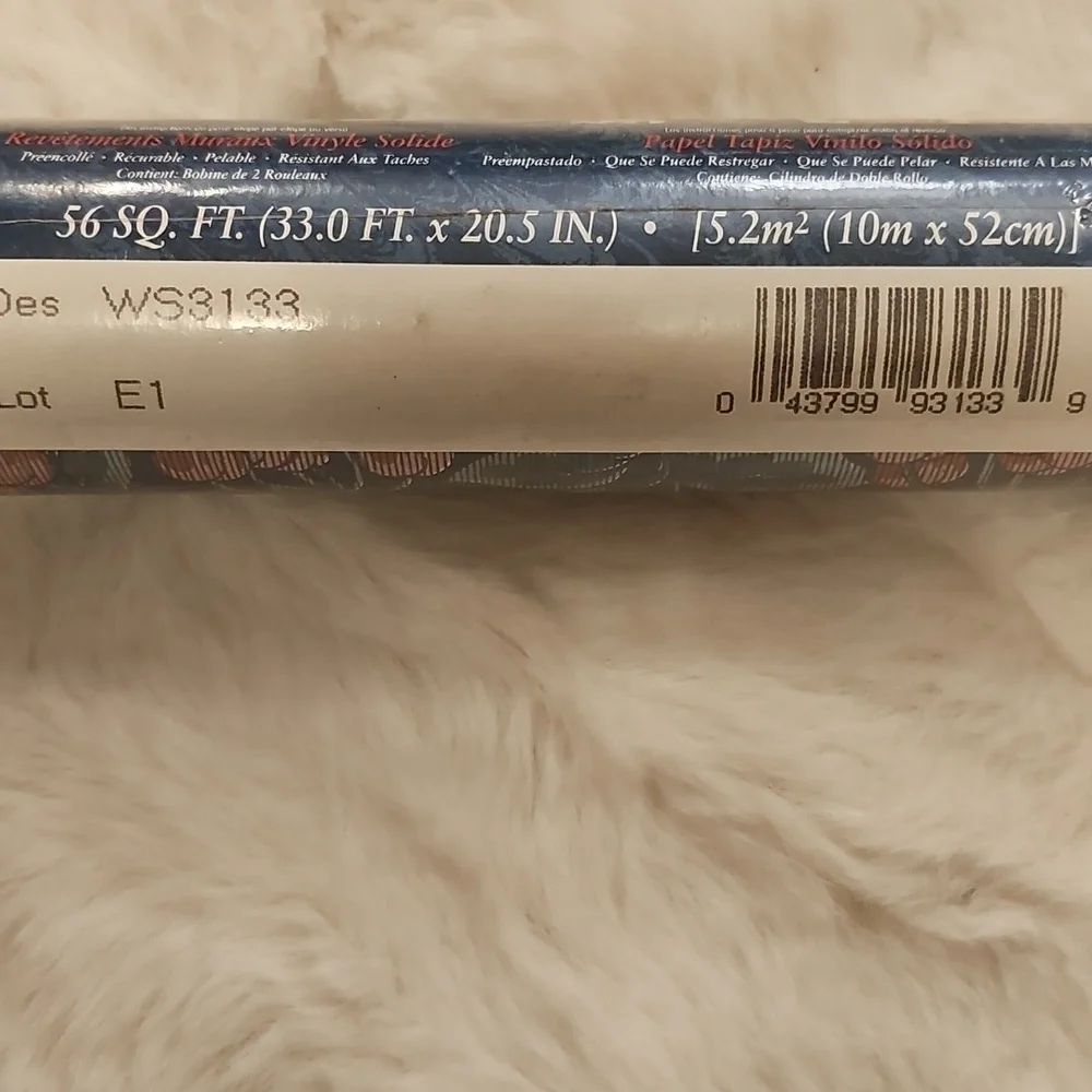 Vintage Borden Style Solid Vinyl Wallcovering Pasted Navy Blue Cherries 3 Rolls